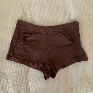 Free People Brown Linen Micro Pocket Mini Shorts Festival Outdoor Size 4 Small